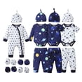 thumbnail image 1 of KIMI BEAR Preemie Newborn Baby Boys Layette Set 4-Packs Outfit Long Sleeves Romper Top Short Sleeves Top Romper Sets Pant Sets Stars Print Clothing with Hats and Mittens 19Pcs Gift Blue, 1 of 7