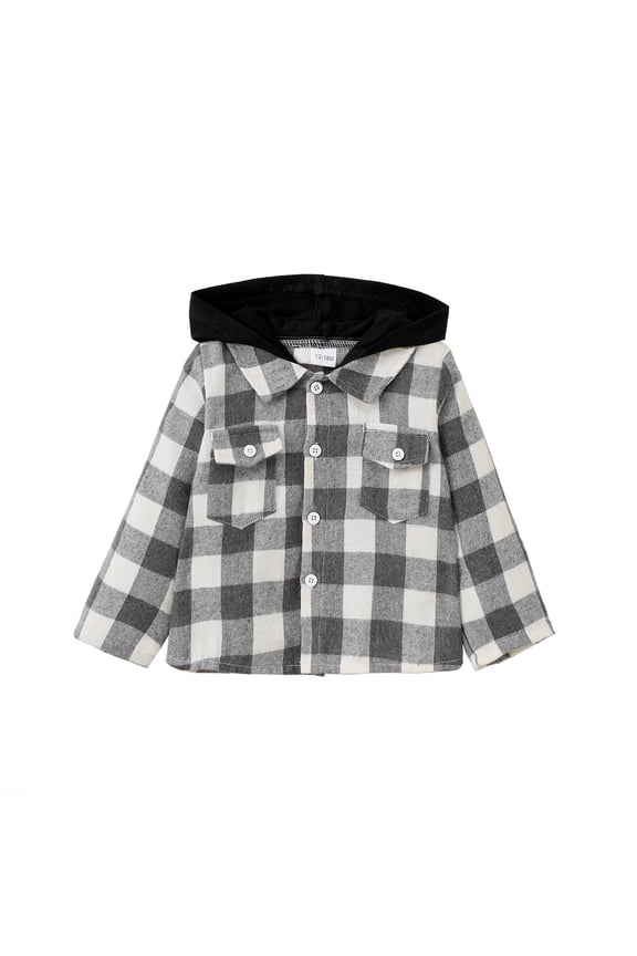 Toddler Baby Boys Tops 2-3T Baby Boys Clothes Fall Plaid Long Sleeves Hooded Shirt Tops Black
