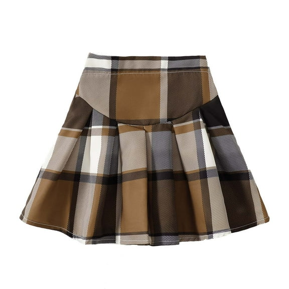 KIMI BEAR Toddler Girls Skirts 4T Toddler Girls Plaid Print Skirts 5T Toddler Girls Pleated Skirt Brown