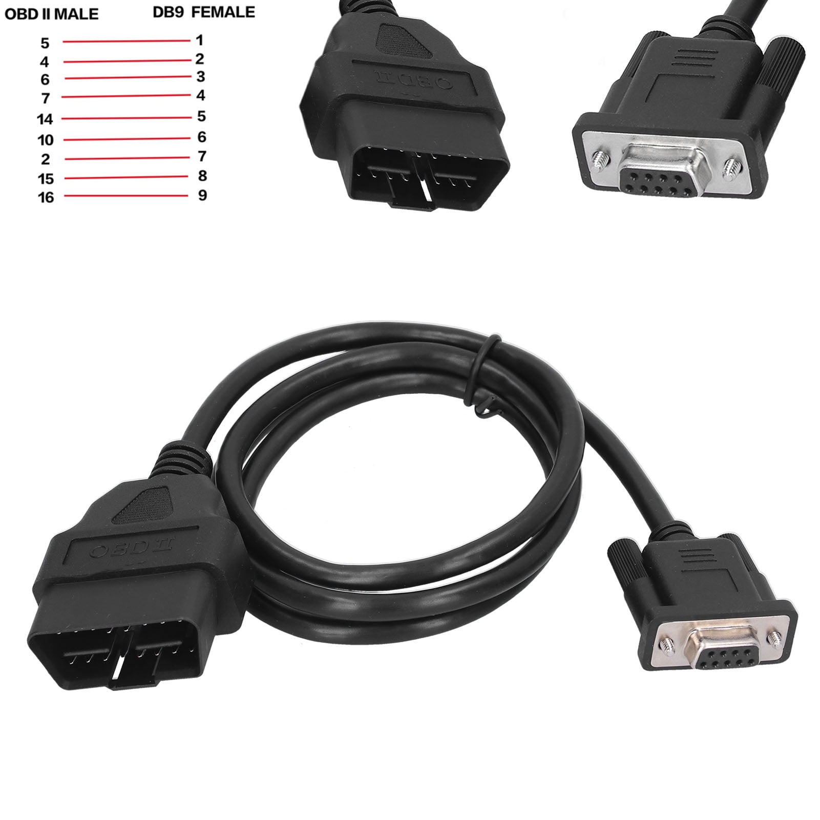 KIMISS 16Pin OBD2 To RS232 DB9 Diagnostic Adapter Cable, ABS Car