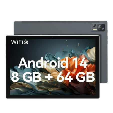 KIMLOK 10.1 inch Android 14 Tablets,8GB RAM 64GB ROM Octa-Core Processor 6000mAh Battery,1280x800 IPS HD Touchscreen 5MP+13MP Camera,Bluetooth,WiFi(Grey)