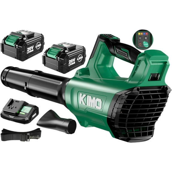 KIMO Leaf Blower Cordless with Battery and Charger, 650CFM 160MPH, Turbo Mode and 4 Speeds, Brushless Motor, 2 Pack 4000mAh Battery Powered Leaf Blowers for Lawn Care, Shoulder Strap, 3 Extended Tube