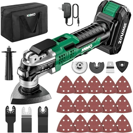 KIMO Oscillating Tool, ?21000 RPM 3.5 Amp Oscillating Multitool w/3° Oscillation Angle, Cordless Oscillating Kit, 26Pcs Accessories