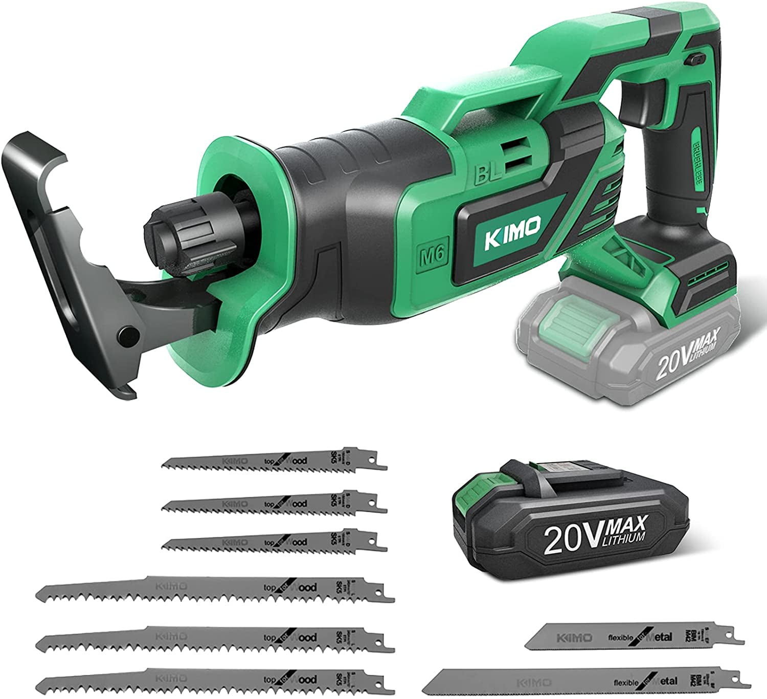 KIMO Reciprocating Saw KIMO 20V 2.0Ah Cordless Pole Saw W 8 Inch Cutting Bar Closes With Battery to Cut Trees Tree Cutting Saw