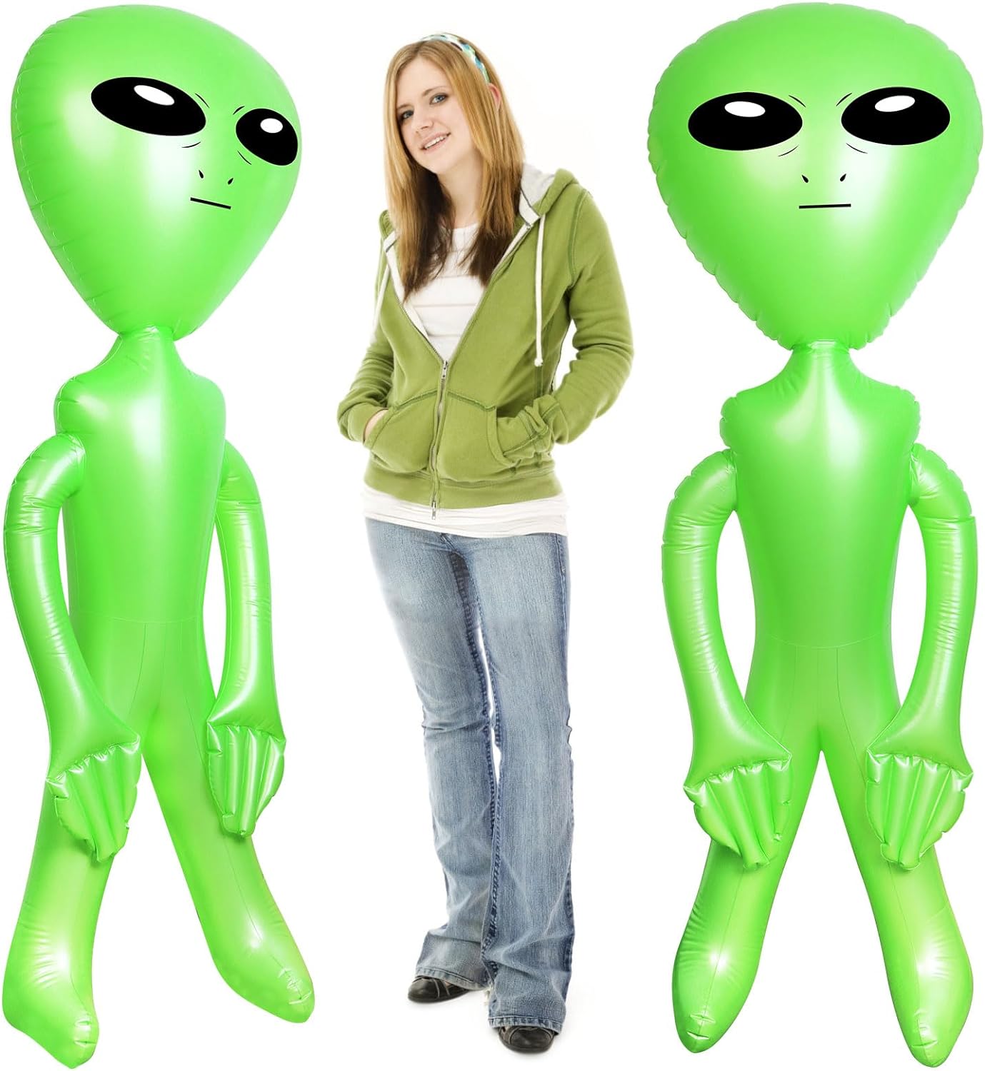 8-Pack Giant Inflatable Aliens - 67" & 35" Tall Blow-Up Toys For Space, Halloween Parties (Color Set 2)