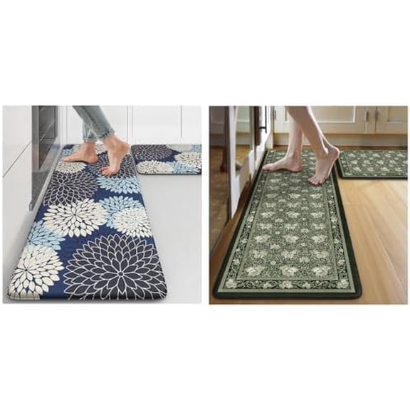 KIMODE Farmhouse Boho Kitchen Mats for Floor 2 Piece and Anti Fatigue Floral Kitchen Rugs Sets of 2 17"x47"+17"x29"$$Home Decor, Kitchen, & Other