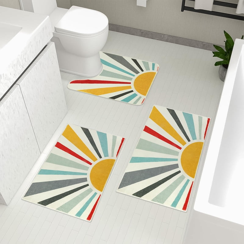 KIMODERUGS Boho Bathroom Rugs Sets 3 Piece Modern Colorful Sun Bath Mat ...