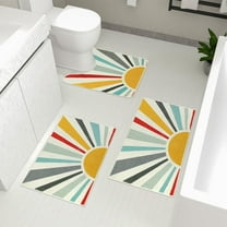 KIMODERUGS Boho Bathroom Rugs Sets 3 Piece Modern Colorful Sun Bath Mat with U-Shaped Contour Toilet Mat Non-Slip Soft Cute Bath Rugs Machine Washable Farmhouse Blue Floor Carpet for Sink Tub Shower