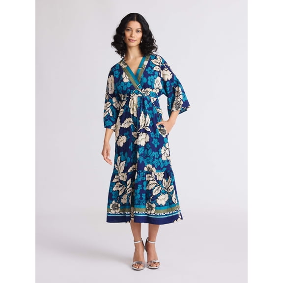 Sofia by Sofia Vergara Women's Tie Back Dress with Wide Sleeves, Mid Calf Length, Sizes XS-4X