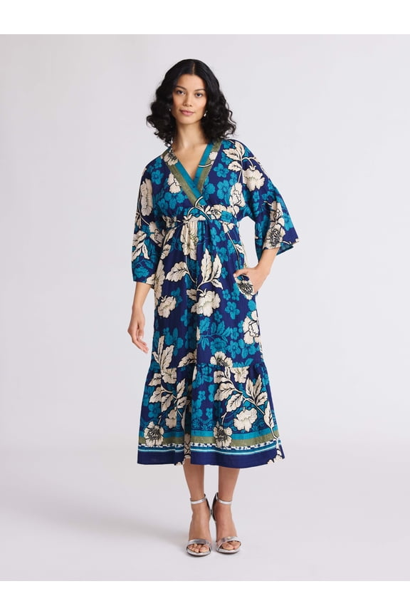 Sofia by Sofia Vergara Women's Tie Back Dress with Wide Sleeves, Mid Calf Length, Sizes XS-4X