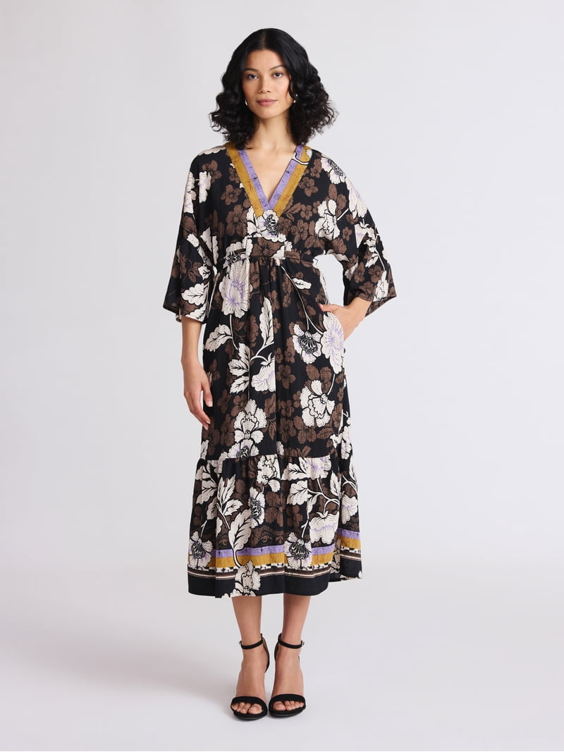 Sofia by Sofia Vergara Women's Tie Back Dress with Wide Sleeves, Mid Calf  Length, Sizes XS-4X
