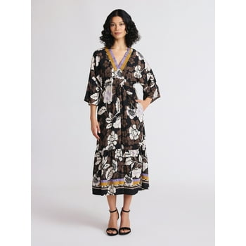 Sofia by Sofia Vergara Women's Tie Back Dress with Wide Sleeves, Mid Calf Length, Sizes XS-4X