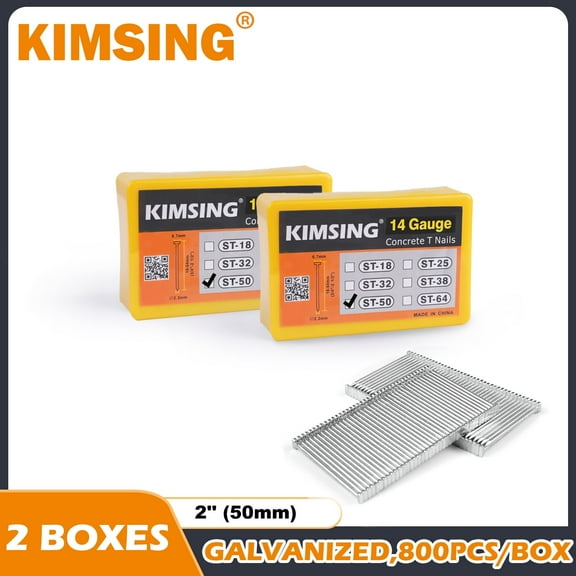 KIMSING 14 Gauge 2'' Length Concrete T-Nails for Concrete Nailers Smooth Shank 800 PCS/BOX(2 Boxes)