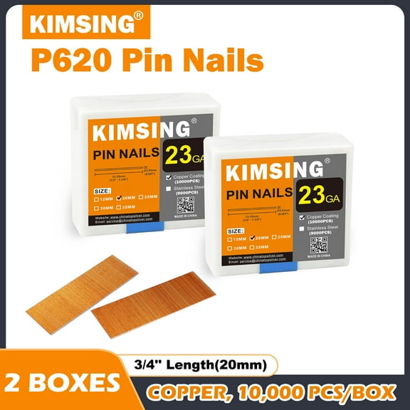 KIMSING Micro Pin Nails P620 Headless Pin Nailer 10000PCS(2 Boxes)3/4'' Length