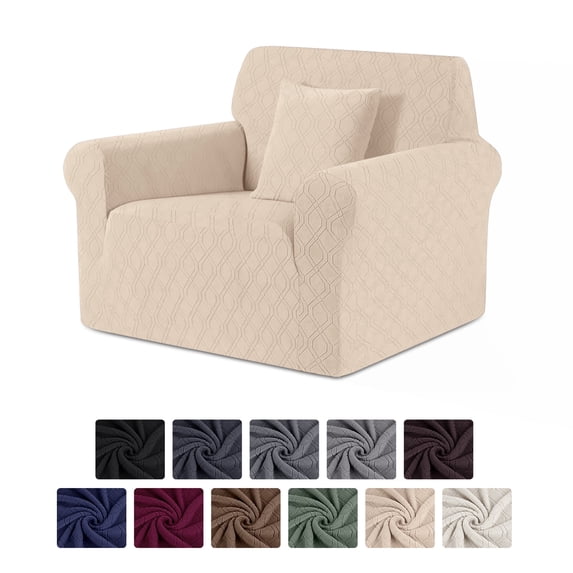 KINCAM 1-Seater Sofa Slipcover, Stretch Couch Cover with 1 Pillow Cover, Machine Washable Furniture Protector, Light Beige