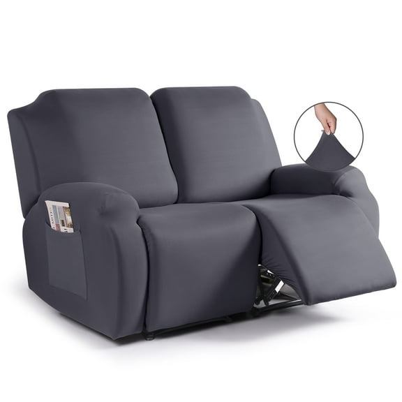 KINCAM 2 Seater Recliner Slipcovers Non-Slip Loveseat Covers Furniture Protector for Cushion Couch Loveseat Slipcover,Dark Gray