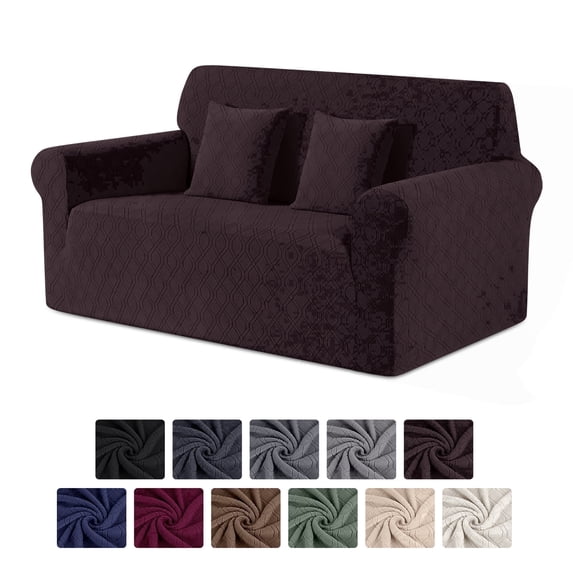 KINCAM 2-Seater Loveseat Slipcover, Stretch Couch Cover with 2 Pillow Cover, Machine Washable Furniture Protector, Dark Coffee