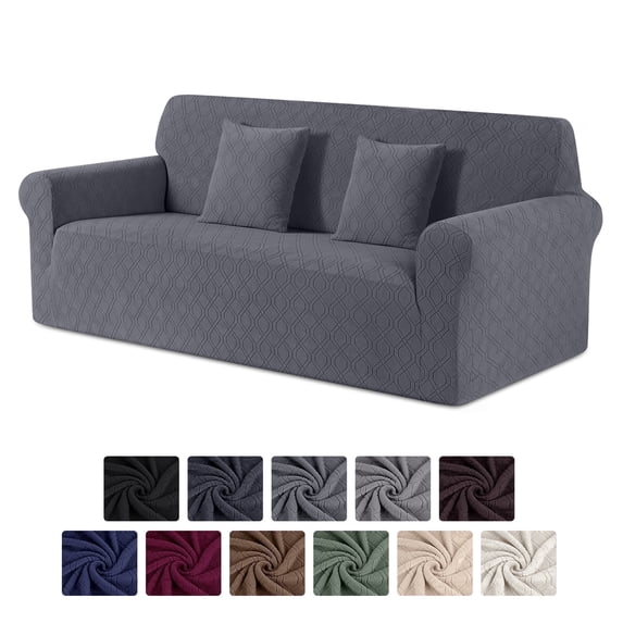KINCAM 3-Seater Sofa Slipcover, Stretch Couch Cover with 2 Pillow Cover, Machine Washable Furniture Protector, Dark Gray