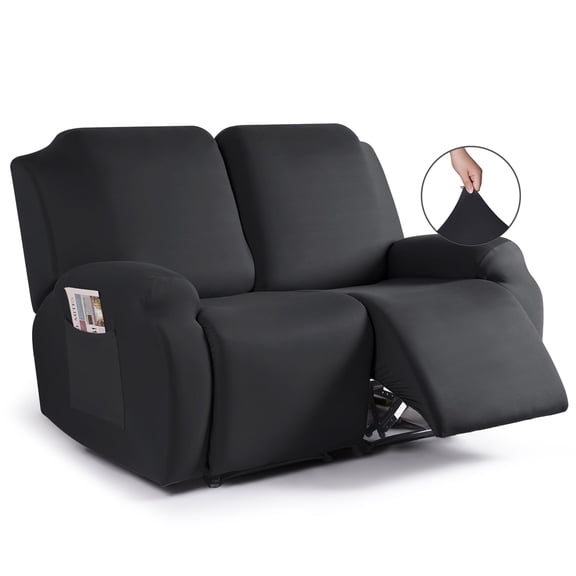 RUAOZZ Lovesaet Recliner Slipcovers Stretch Recliner Sofa Cover for 2-Seater Furniture Protector, Black