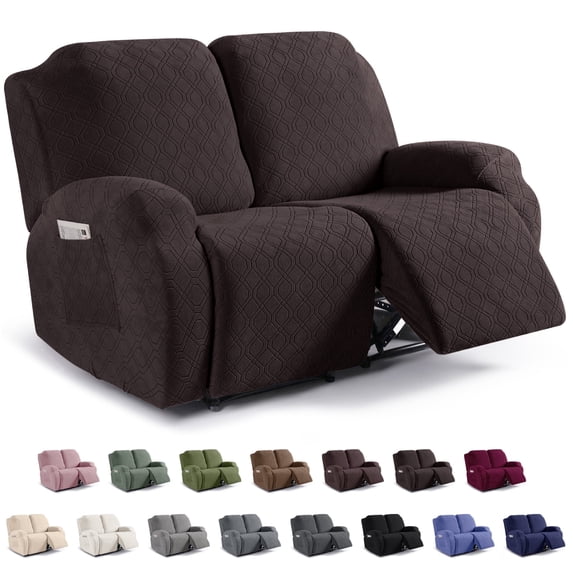 KINCAM Loveseat Recliner Cover 2-Pieces,Stretch Reclining Couch Cover with Pockets Daily Furniture Protection,Chocolate