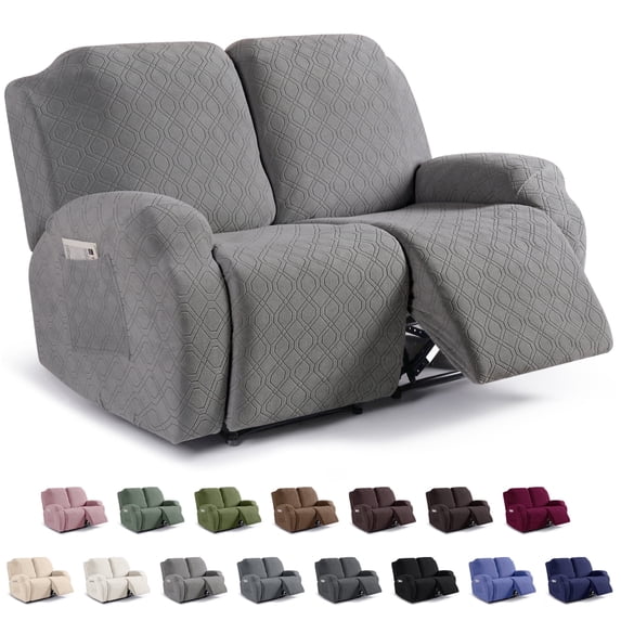 KINCAM Loveseat Recliner Cover 2-Pieces,Stretch Reclining Couch Cover with Pockets Daily Furniture Protection,Light Gray