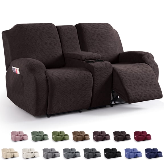 KINCAM Loveseat Recliner Cover with Middle Console, 4-Pieces Stretch Reclining Sofa Slipcover Daily Furniture Protection, Chocolate