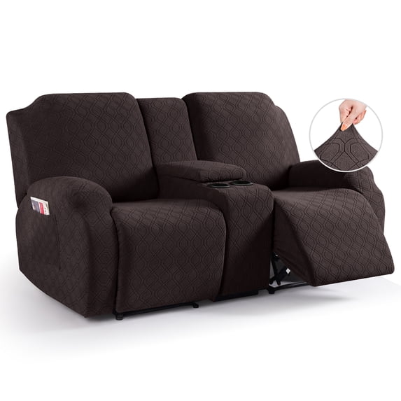KINCAM Loveseat Recliner Cover with Middle Console, 4-Pieces Stretch Reclining Sofa Slipcover Daily Furniture Protection, Chocolate