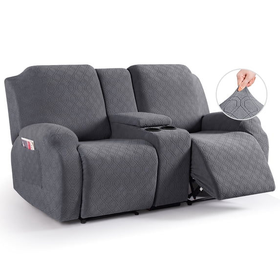 KINCAM Loveseat Recliner Cover with Middle Console, 4-Pieces Stretch Reclining Sofa Slipcover Daily Furniture Protection, Dark Gray