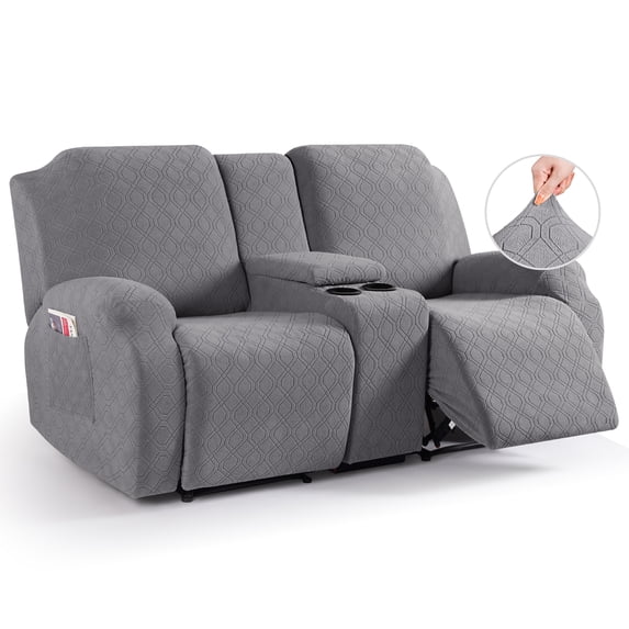 KINCAM Loveseat Recliner Cover with Middle Console, 4-Pieces Stretch Reclining Sofa Slipcover Daily Furniture Protection, Light Gray