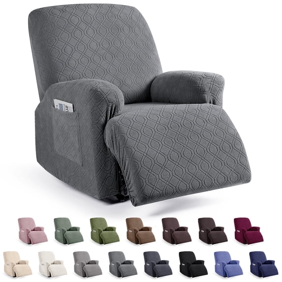 KINCAM Recliner Chair Cover 3-Pieces, Soft Stretch Recliner Slipcover with Armrest Covers Daily Furniture Protection, Dark Gray