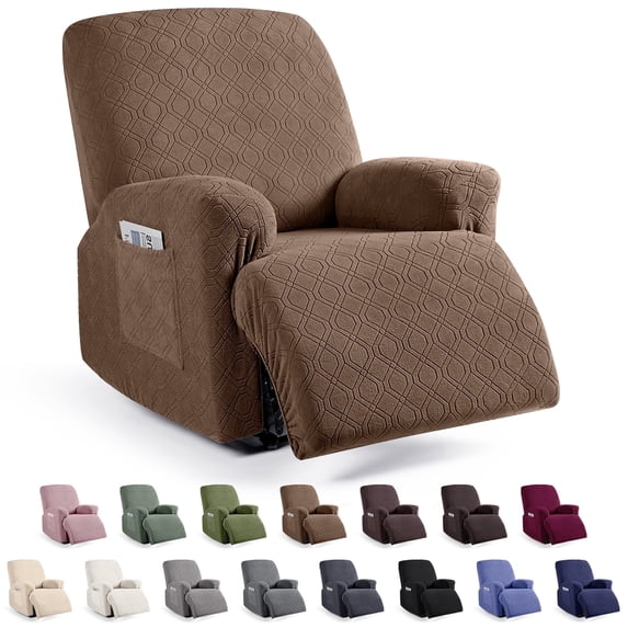 KINCAM Recliner Chair Cover 3-Pieces, Soft Stretch Recliner Slipcover with Armrest Covers Daily Furniture Protection, Light Coffee