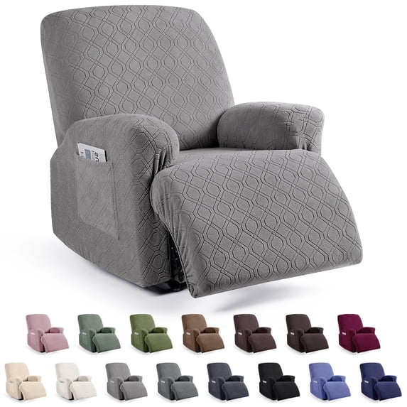KINCAM Recliner Chair Cover 3-Pieces, Soft Stretch Recliner Slipcover with Armrest Covers Daily Furniture Protection, Light Gray