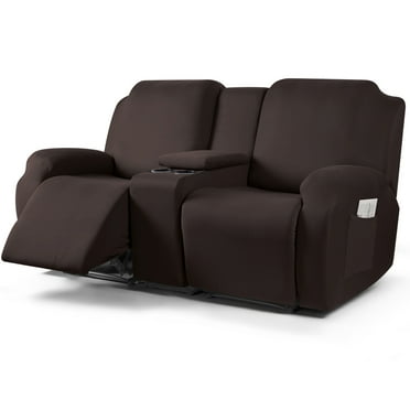KINCAM Recliner Loveseat Slipcovers with Console Stretch 4-Pieces Reclining Couch Covers for Pets Furniture Sofa Cover, Coffee