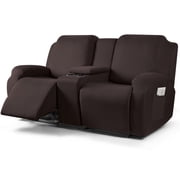 RUAOZZ Recliner Loveseat Slipcovers with Console Stretch 4-Pieces Reclining Couch Covers for Pets Furniture Sofa Cover, Coffee