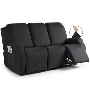 KINCAM Recliner Sofa Slipcover 3 Pieces Stretch Sofa Covers Reclining Couch Cover Furniture Protector with Pockets, Black