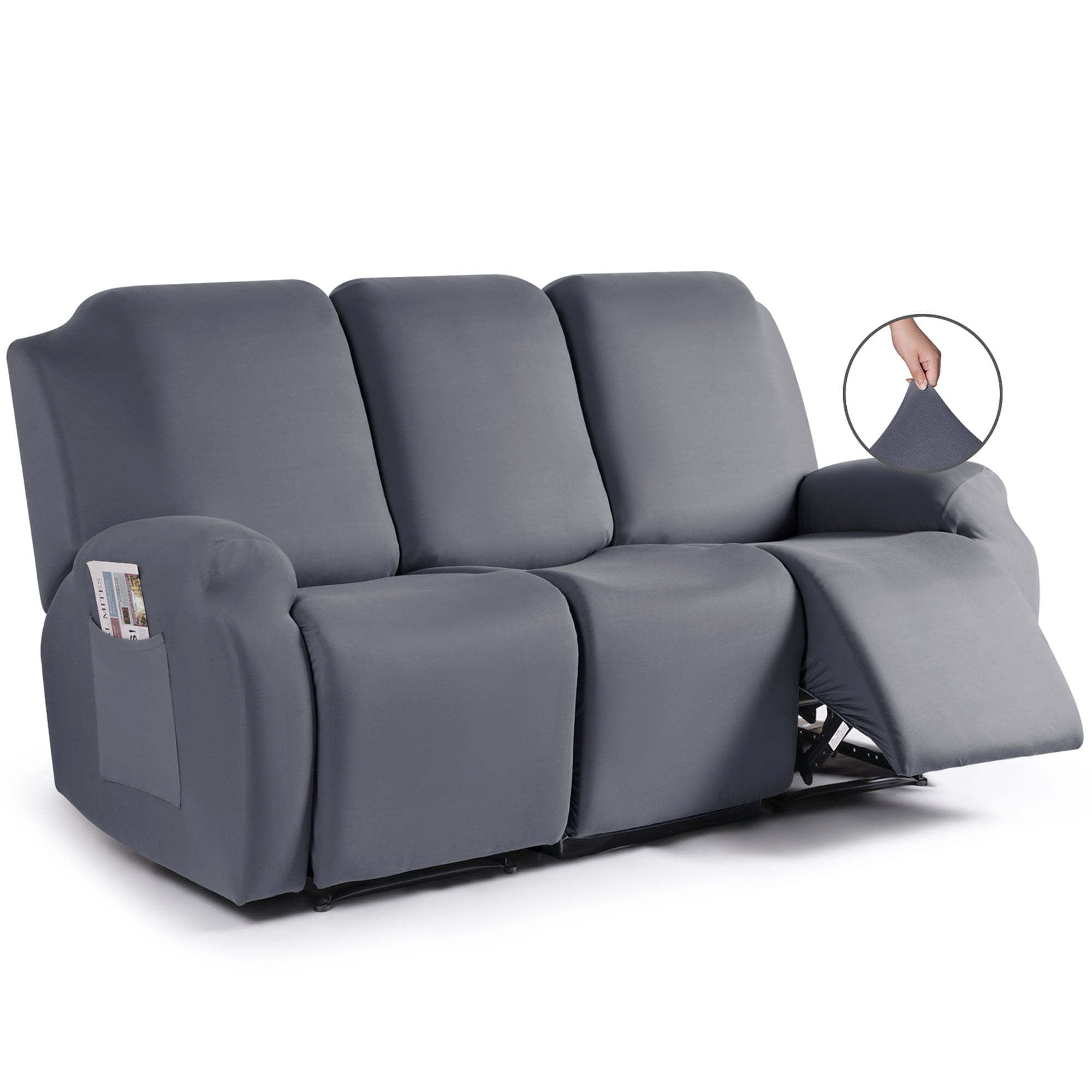 KINCAM Recliner Sofa Slipcovers for 3 Seat Couch with Pockets Stretch Reclining Couch Cover for Pets Kids Light Gray Walmart