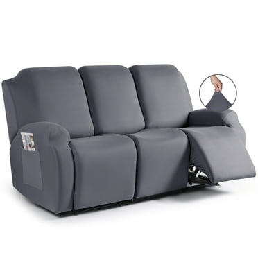 KINCAM Recliner Sofa Slipcovers for 3-Seat Couch with Pockets, Stretch Reclining Couch Cover for Pets Kids, Light Gray