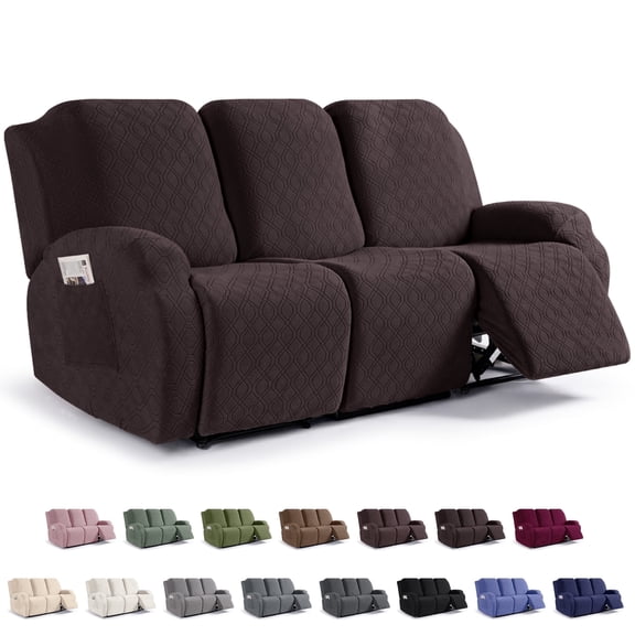 KINCAM 3 Seater Recliner Cover, 3-Piece Stretch Reclining Slipcover with Pockets for Daily Furniture Protection,Chocolate