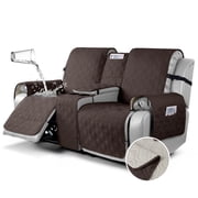 KINCAM Waterproof Loveseat Recliner Cover with Console, 3-Piece Non-Slip Washable Furniture Protector for Split Sofa, Chocolate