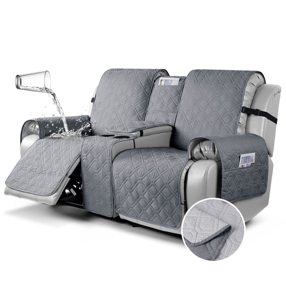 KINCAM Waterproof Loveseat Recliner Cover with Console, 3-Piece Non-Slip Washable Furniture Protector for Split Sofa, Dark Gray