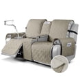 thumbnail image 1 of KINCAM Waterproof Loveseat Recliner Cover with Console, 3-Piece Non-Slip Washable Furniture Protector for Split Sofa, Khaki, 1 of 8