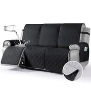 KINCAM Waterproof Recliner Sofa Cover for 3 Seater , Non-Slip Washable Furniture Protector with Side Storage Pocket, Black