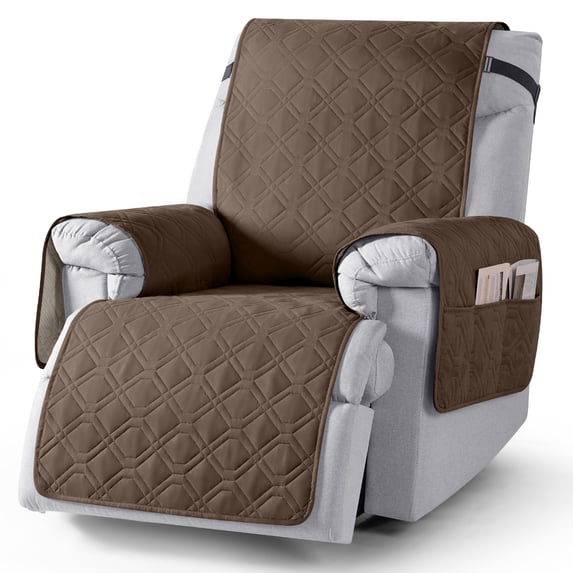 KINCAM Waterproof Recliner Chair Covers, Non-Slip Recliner Protector with Side Storage Pocket Washable Furniture Cover, Brown 30"
