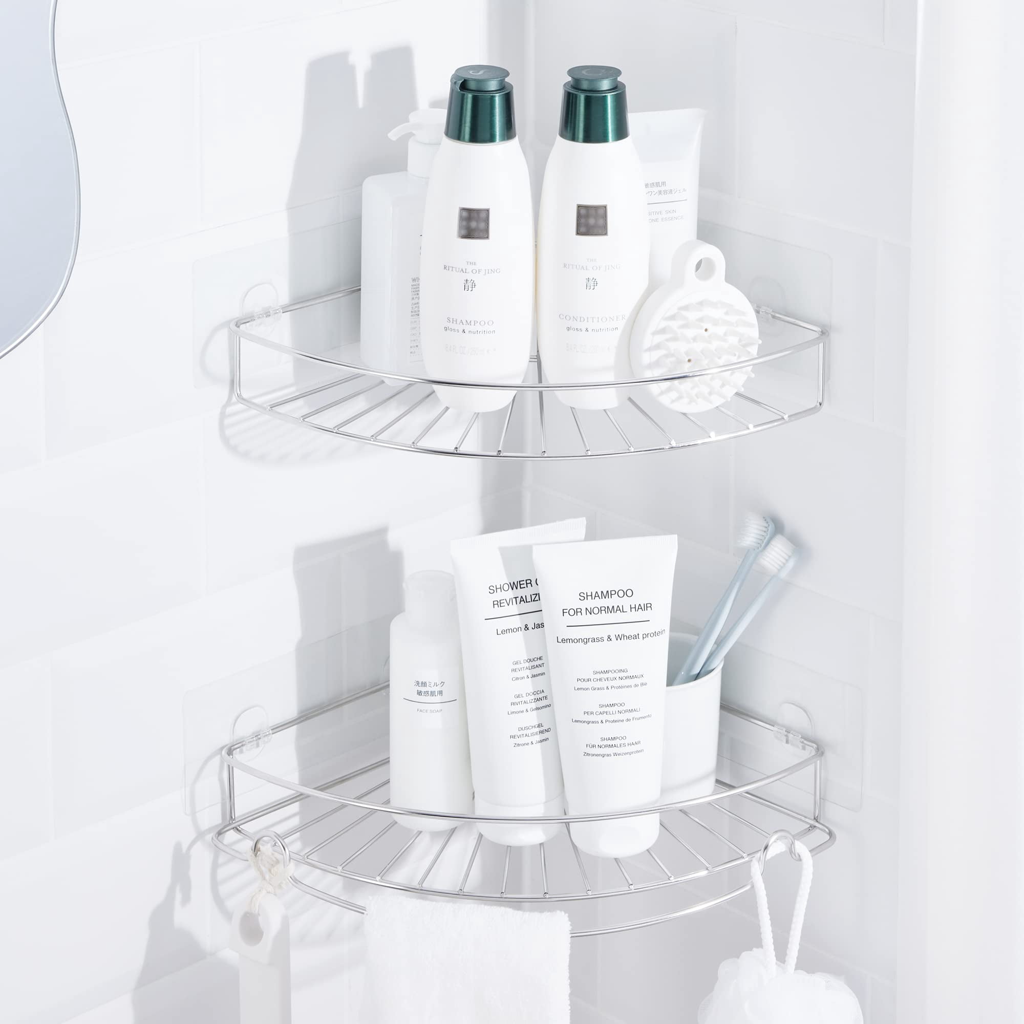 KINCMAX Corner Shower Caddy, Rustproof SUS304 Stainless Steel, Adhesive