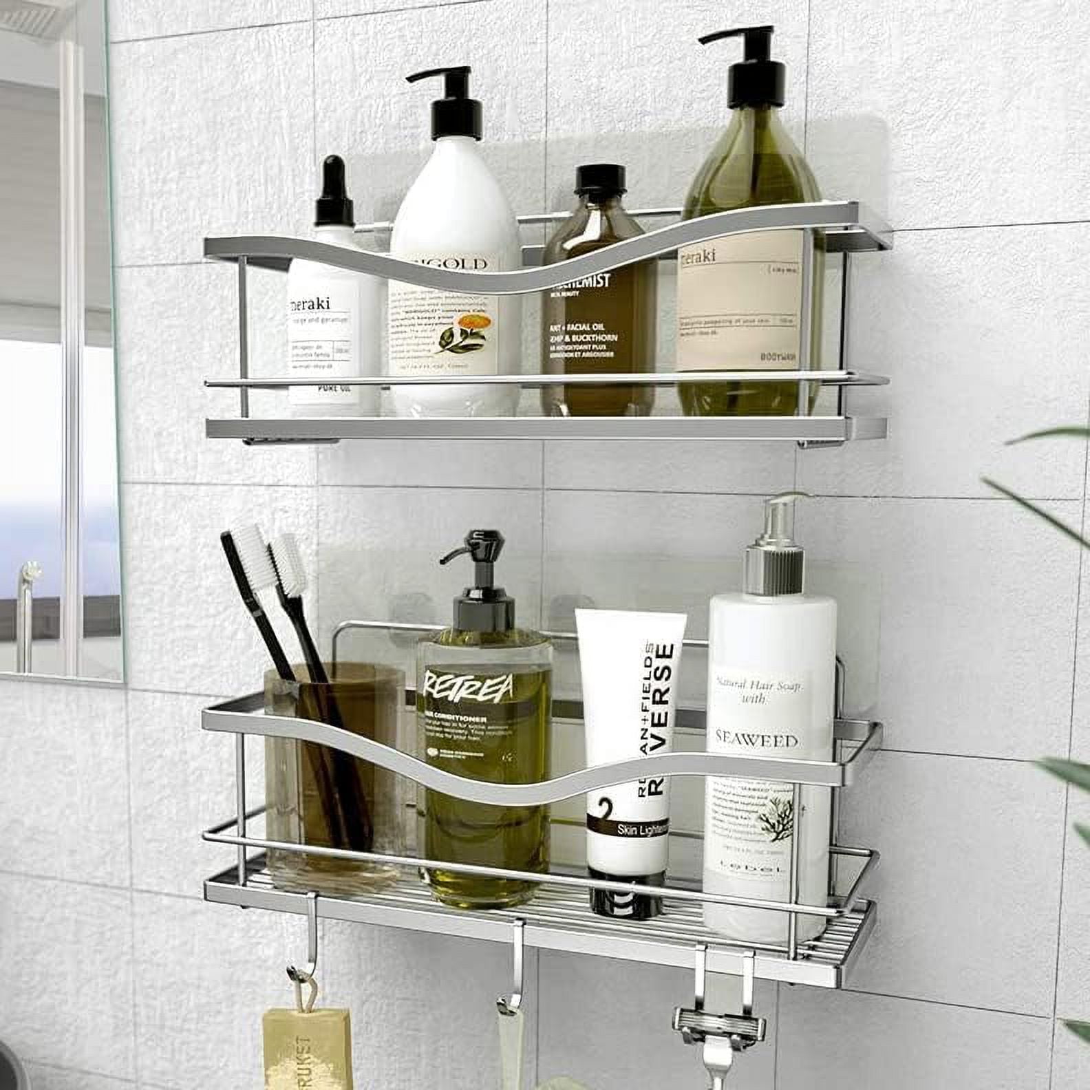 KINCMAX Shower Caddy Basket Shelf with Hooks, Caddy Organizer Wall
