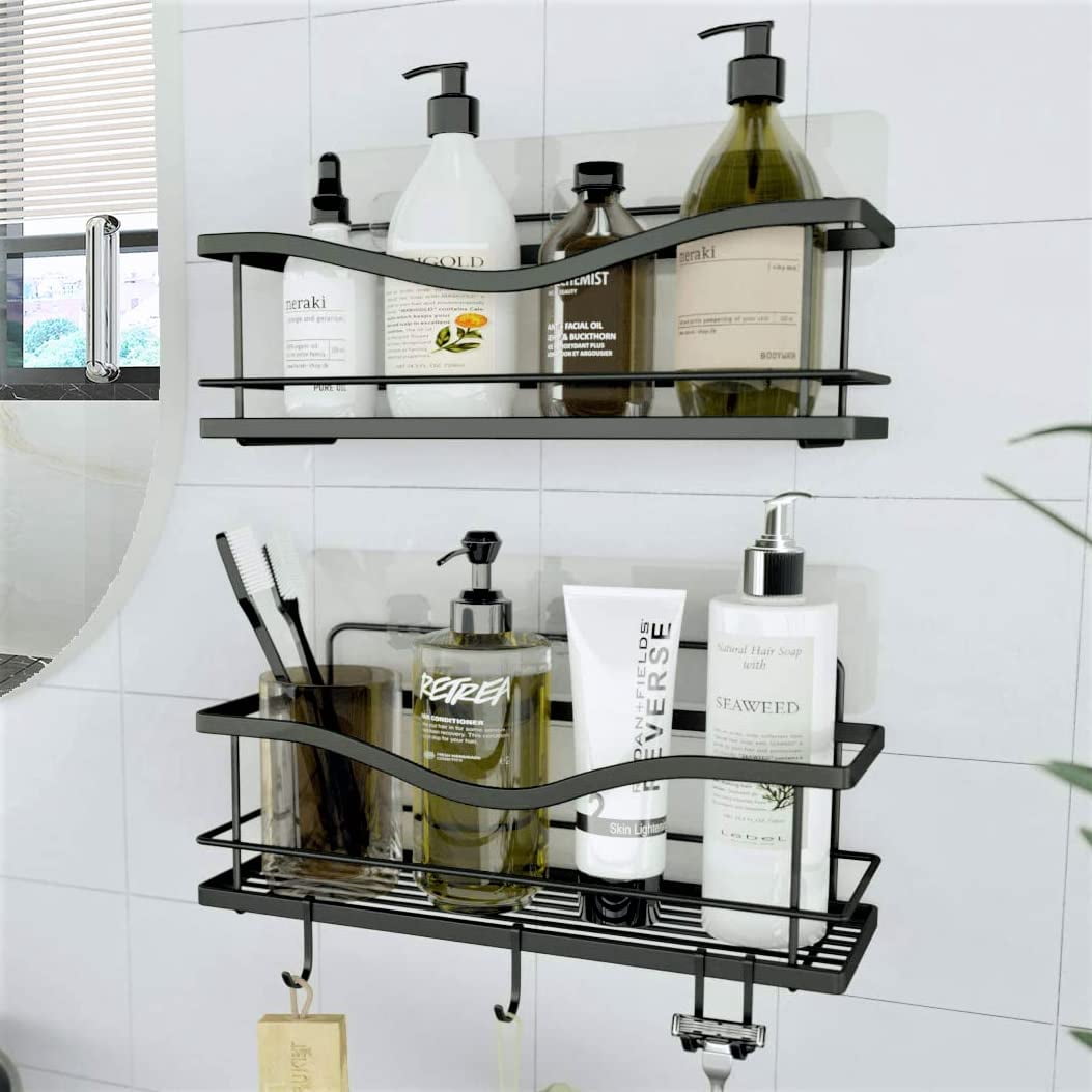 Black Stainless Steel 2-Tier Rustproof Shower Caddy Set