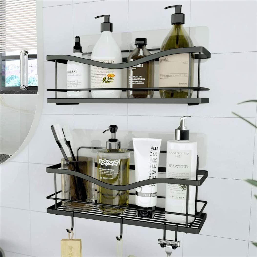 Black Stainless Steel 2-Tier Rustproof Shower Caddy Set