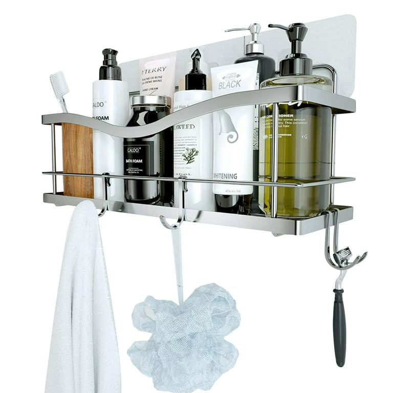  KINCMAX Shower Caddy with 4 Hooks, 304 Stainless Steel, 1 Shelf,  Adhesive Mount, Easy to Install, Fast Drain, Holds 20lbs, Ideal for Bathroom,  Kitchen, Entryway : Home & Kitchen