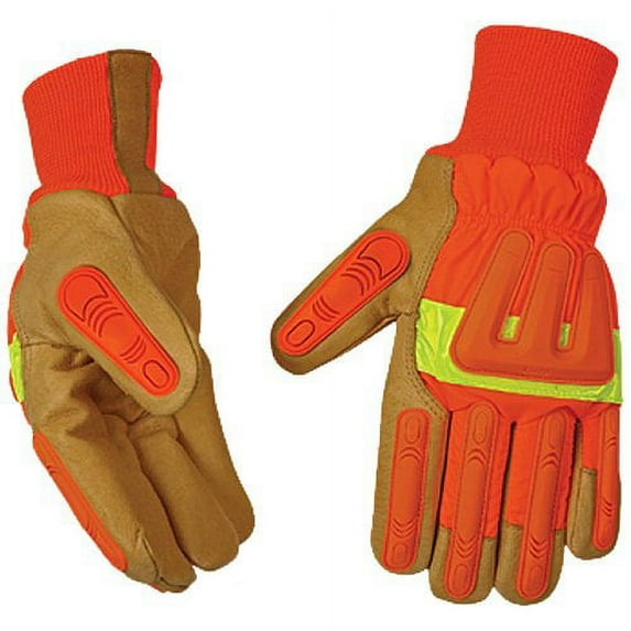 KINCO 1938KWA-M Men's Impact Protection High Visibility Lined Pigskin Gloves, Safety, Medium, Orange