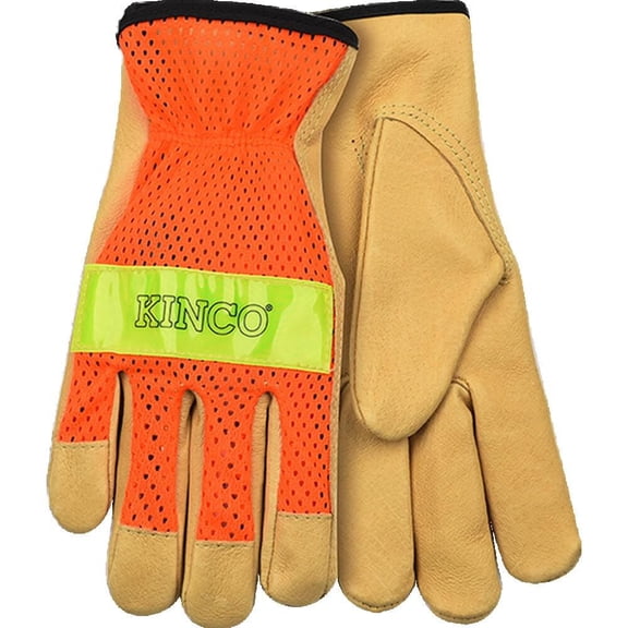 Kinco 909-XL Men's Unlined Grain Pigskin Mesh Back Gloves, Safety, Orange (Size: X-Large)